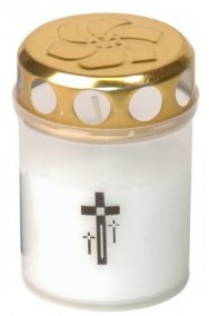 Sv.hřbit.bílá s křížkem+víčko výška 8cm | Svíčky, svícny a lampové oleje Sv.hřbit.bílá s křížkem+víčko výška 8cm | Svíčky, svícny a lampové oleje